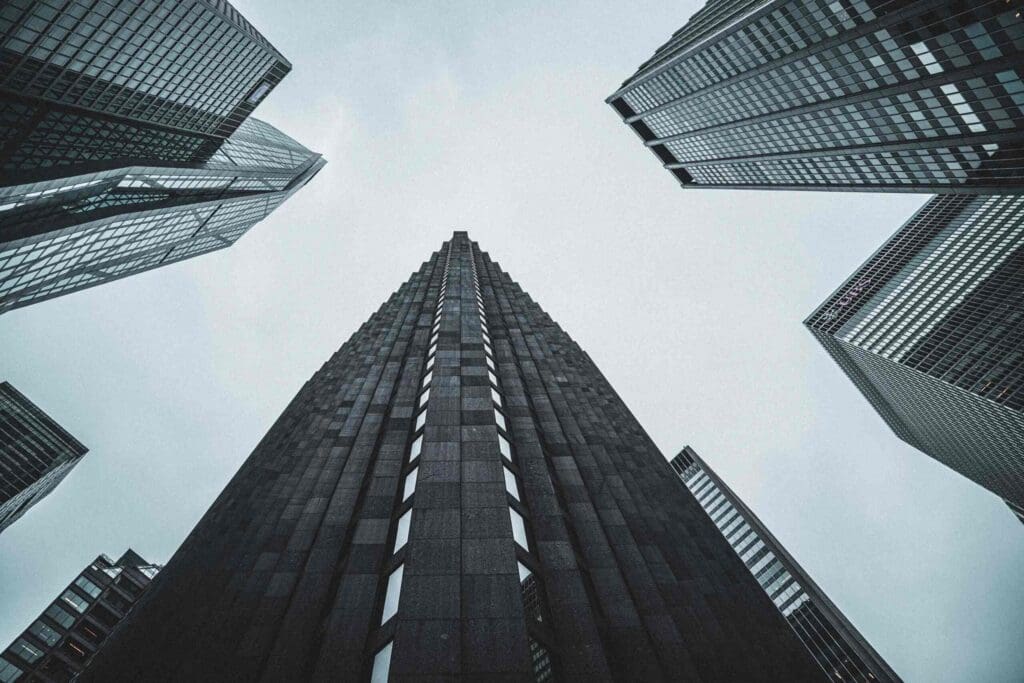 Skyscraper buildings.